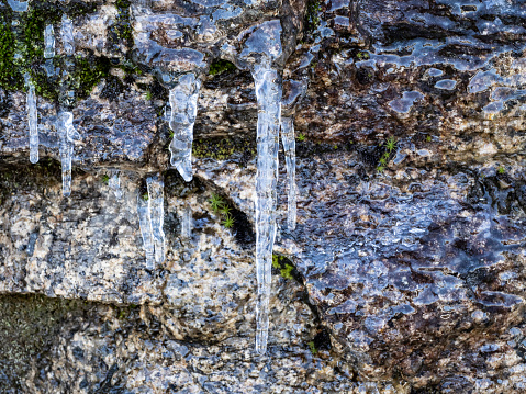Icicles on rock