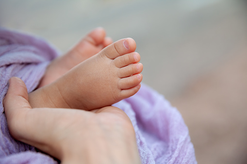newborn's legs macrophotography