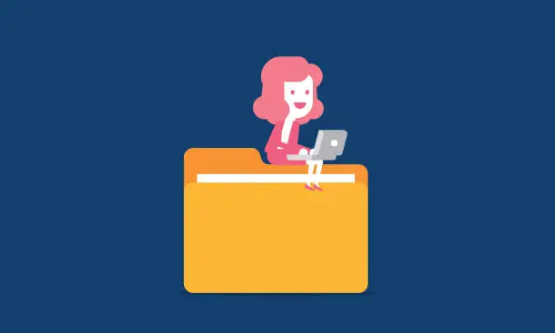 Vector illustration of Businesswoman searching documents