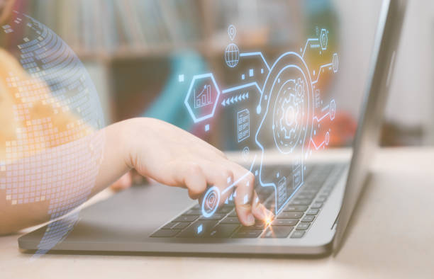 istock e learning kid activity concept, girl hand typing on conputer laptop and virtual diagram, kid study and development 1481299144