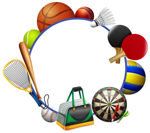 Vector illustration of Round frame template with sport tools