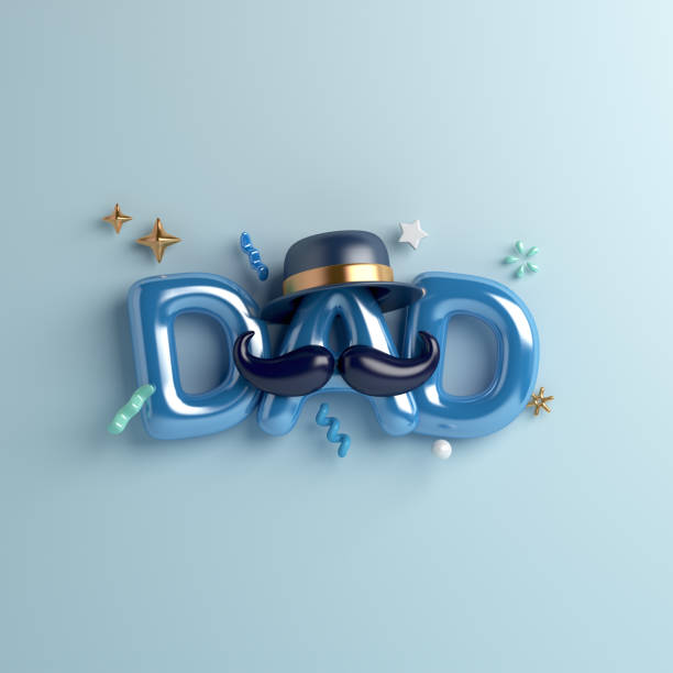 istock Happy Father’s Day decoration background with dad text balloon hat, mustache, copy space text, 3d rendering illustration 1481301666