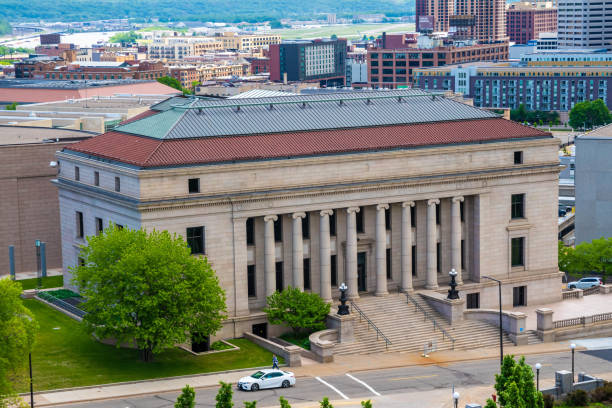 The State Capitol building in St Paul, & Minneapolis, the Twin Cities, on a partly-cloudy summer day in 2024