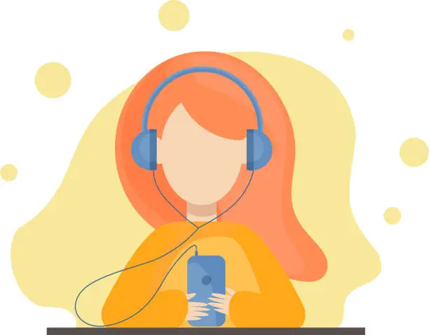Vector illustration of girl listening music