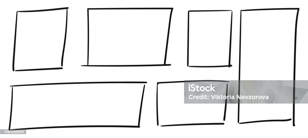 Rectangle Outline Line Frame Rectangle Frame Line Square Shape Outline On Hand Draw Style Vector ...
