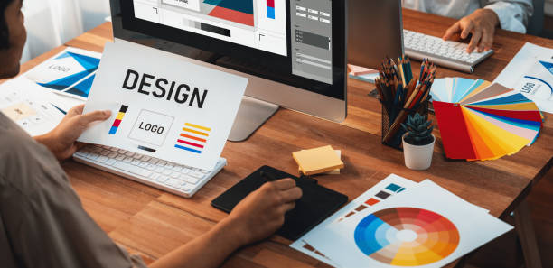istock Graphic designer works on computer laptop with digital pen. Scrutinize 1481308231
