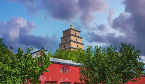 großen pagode der wildgänse in xian - xian stock-fotos und bilder