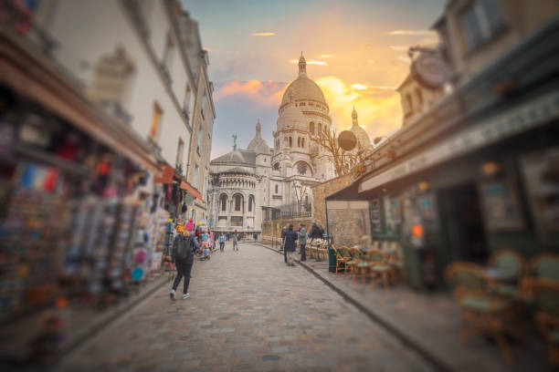 This landscape photo was taken, in Europe, in France, in ile de France, in Paris, in summer. We see the Basilica of the Sacred Heart on the Montmartre hill, under the Sun.