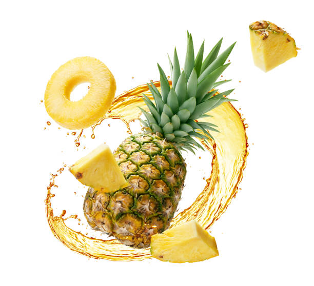 istock Pineapple juice splashing with its fruit over white background 1481311588