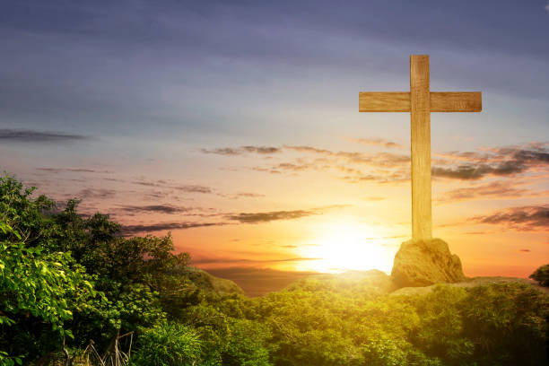 istock Christian Cross on the rock hill 1481315145