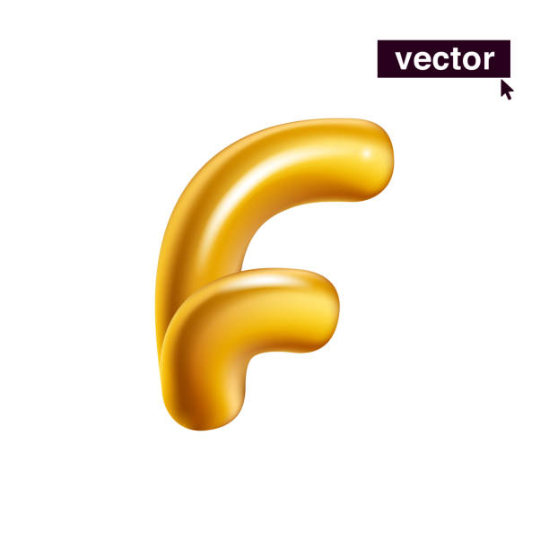 ilustrações de stock, clip art, desenhos animados e ícones de letter f logo. metallic golden ballon icon. realistic 3d luxury design in fun style with glossy shine effects. - capital letter flash