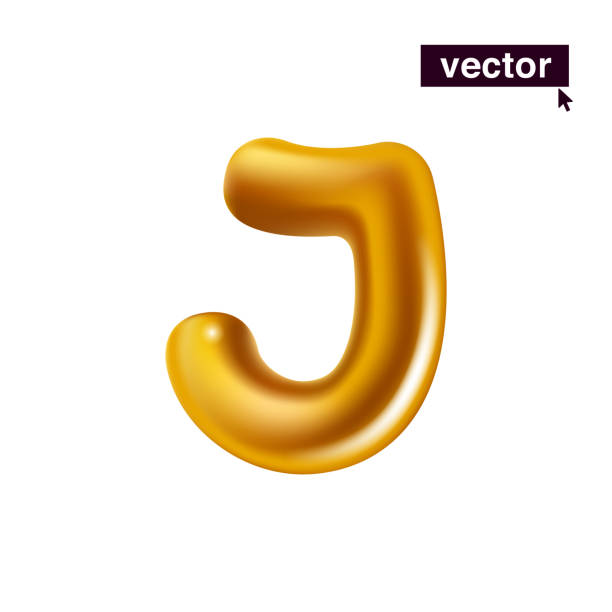 illustrazioni stock, clip art, cartoni animati e icone di tendenza di logo della lettera j. icona del ballon dorato metallizzato. design di lusso 3d realistico in stile divertente con effetti lucidi lucidi. - letter j block toy alphabet