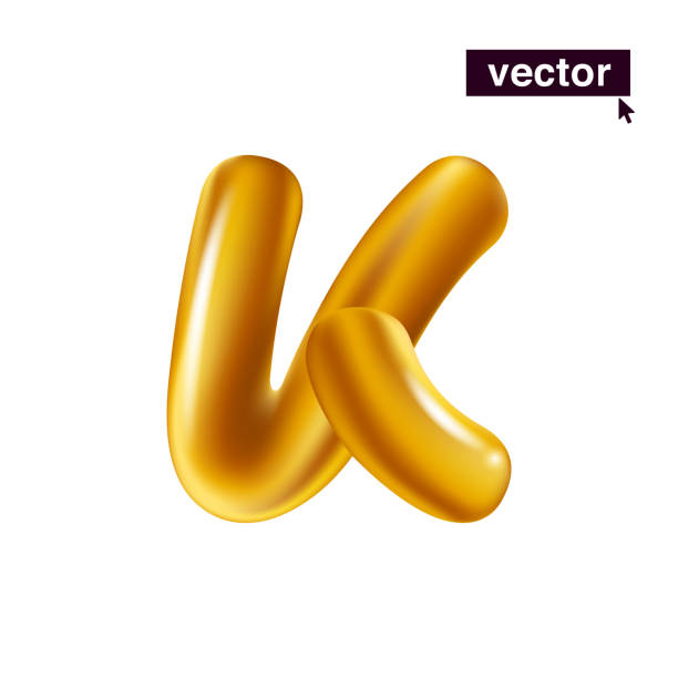 ilustrações de stock, clip art, desenhos animados e ícones de letter k logo. metallic golden ballon icon. realistic 3d luxury design in fun style with glossy shine effects. - capital letter flash