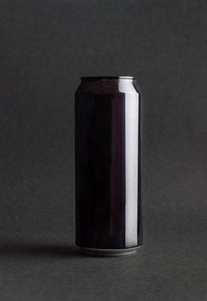 istock Black aluminum can on a black background. Mock-up. 1481319416