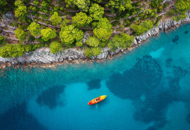 Kayaking, Hvar Island, Croatia stock photo