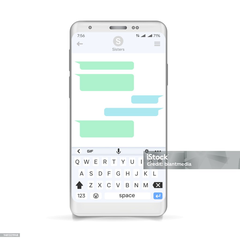 Android Phone Message Interface Realistic Smartphone With Chat Interface Messaging App Stock ...