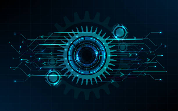 istock Geomatics Technology Abstract Gear model drives the electronic network of the future. digital data background 1481322203