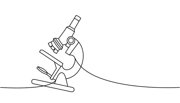 Vector illustration of Microscope one line continuous drawing. Laboratory equipment continuous one line illustration. Vector minimalist linear illustration.