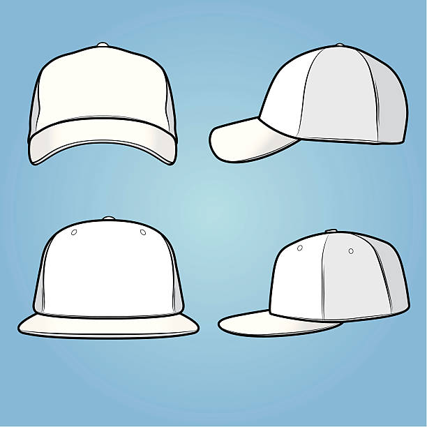 Normal and fitted caps Front and side views of a normal+fitted cap/hat. Comes with high resolution .jpg, .png, AI2 version and EPS8. cap hat stock illustrations