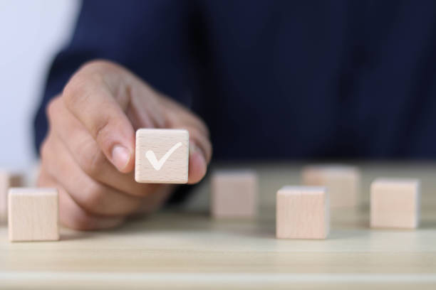 istock Select the check mark on the wooden block. 1481328355