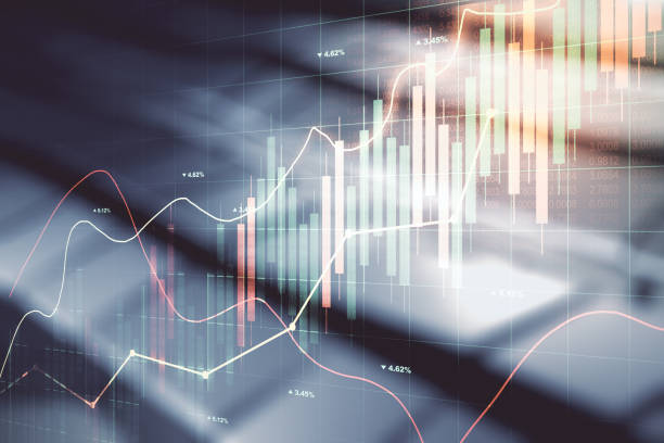 istock Abstract virtual financial graph hologram on blurry abstract metal background, forex and investment concept. Multiexposure 1481328652