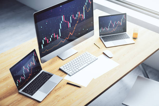 istock Computer monitor with abstract financial graph, finance and trading concept. 3D Rendering 1481330897