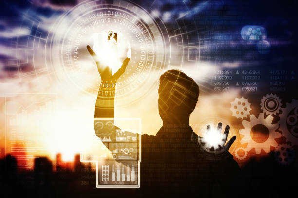 istock Silhouette of a businessman with touch Screen 1481332392