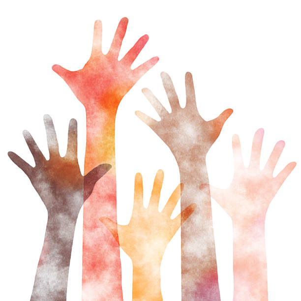 istock Many hands with various skin colors, watercolor texture 1481335433