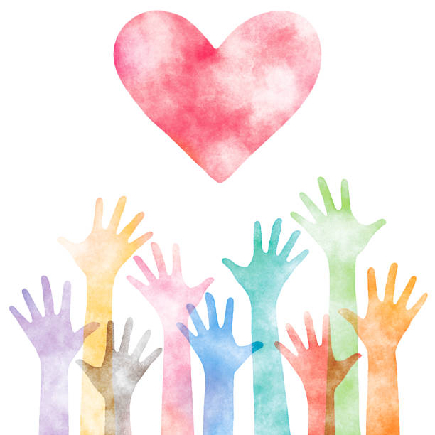istock Many colorful hands and a red heart, watercolor texture 1481335657
