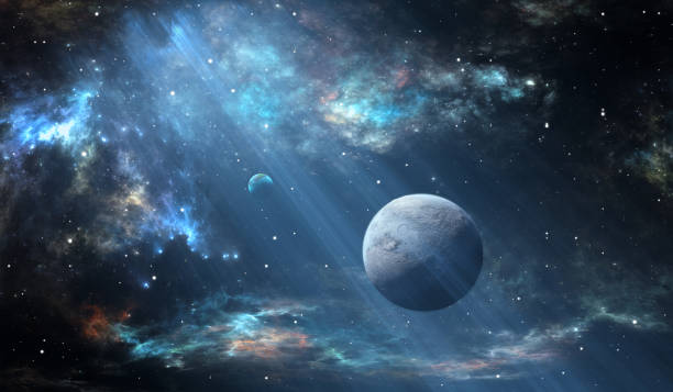 istock Extrasolar planet with atmosphere and moon 1481337428
