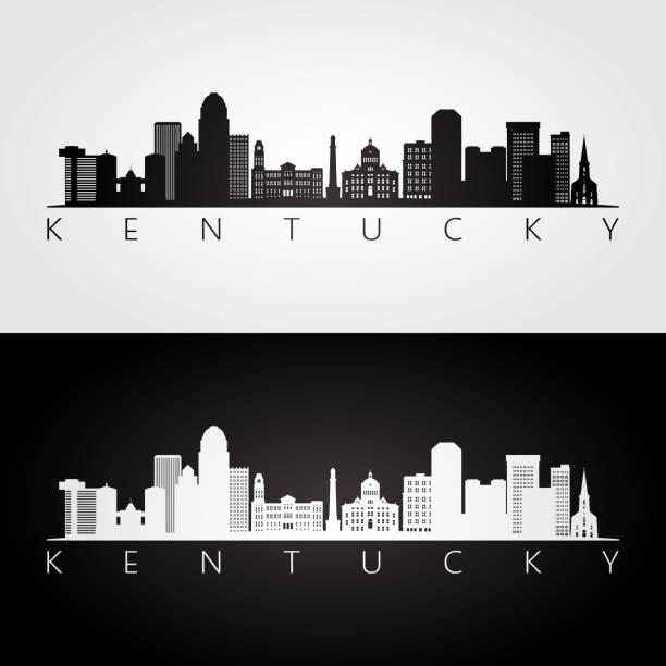 Kentucky state skyline and landmarks silhouette, black and white design. Vector illustration. Kentucky state skyline and landmarks silhouette, black and white design. Vector illustration. louisville city icons stock illustrations