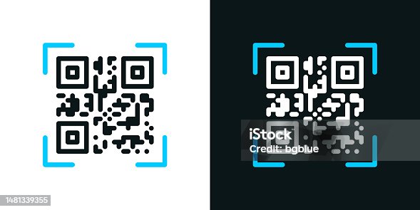 istock QR code scan. Bicolor line icon on black or white background - Editable stroke 1481339355
