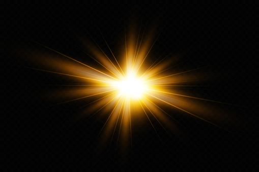 Golden particles of light. Golden light. Light flare.Stars isolated on transparent background