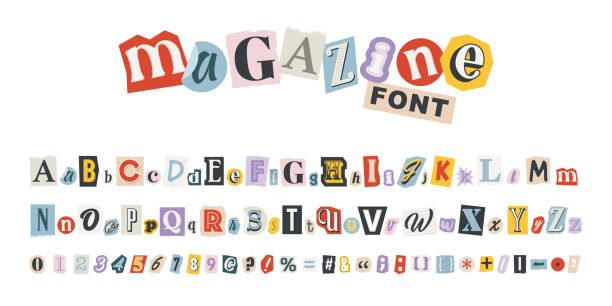 istock Magazine collage vector alphabet in trendy style. Color letters, numbers and punctuation marks cut from newspapers. Criminal, anonymous or detective font. Vintage elements for your design 1481342913