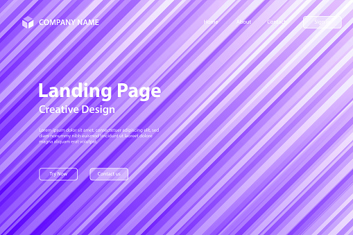 Landing page template for your website. Modern and trendy background with speed motion style. Abstract design with lots of diagonal lines and beautiful color gradients. This illustration can be used for your design, with space for your text (colors used: White, Purple, Blue). Vector Illustration (EPS file, well layered and grouped), wide format (3:2). Easy to edit, manipulate, resize or colorize. Vector and Jpeg file of different sizes.