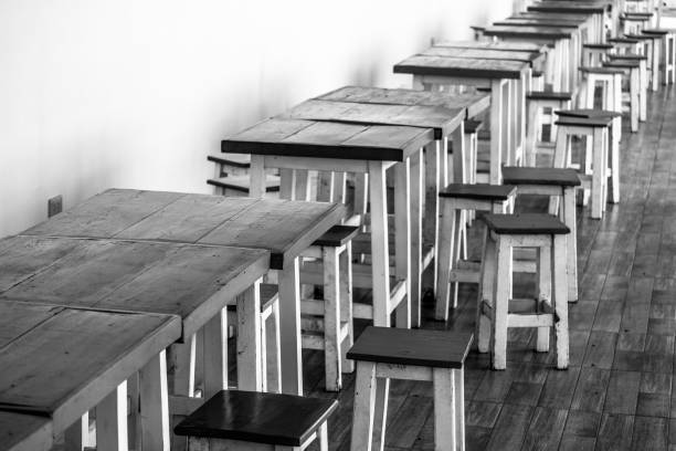 istock Wooden desks and chairs for background. 1481343299