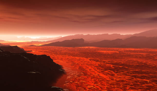 istock Surface of Venus. Hot lava flows on Venus 1481343622