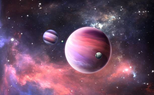 istock Extrasolar planet with atmosphere and moon 1481343767