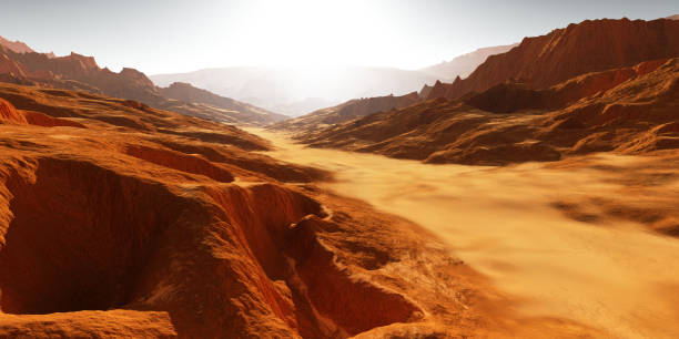 istock Dry river bed on Mars. Sunset on Mars. Martian landscape 1481344338