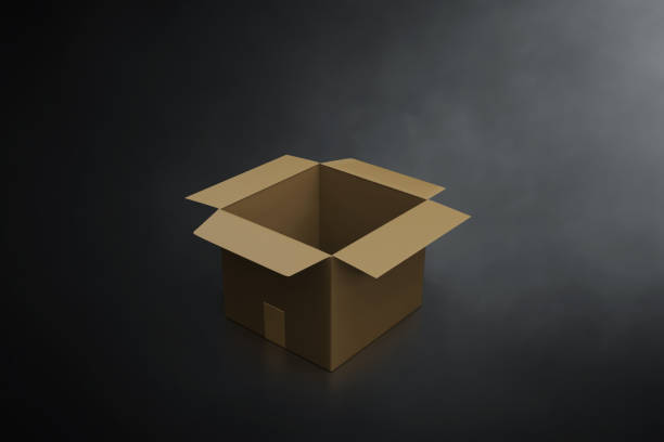 istock Top view empty cardboard box on dark background 3d illustration 1481346691