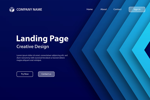 Landing page template for your website. Modern and trendy background. 3D abstract design with geometric shapes and beautiful color gradient in a paper cut style. This illustration can be used for your design, with space for your text (colors used: Blue, Black). Vector Illustration (EPS file, well layered and grouped), wide format (3:2). Easy to edit, manipulate, resize or colorize. Vector and Jpeg file of different sizes.