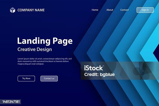 istock Landing page Template - Abstract design with geometric shapes - Trendy Blue Gradient 1481347181