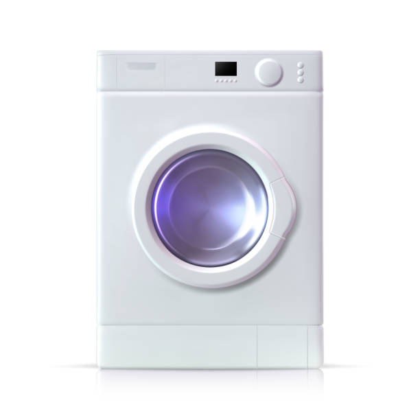 máy giặt trắng thực tế trên nền trắng. mặt trước, cận cảnh. máy giặt vector thực tế 3d. - máy giặt hình minh họa sẵn có