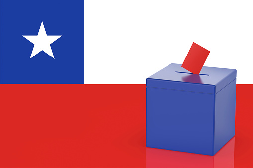Ballot box with the flag of Chile, concept image for election in Chile