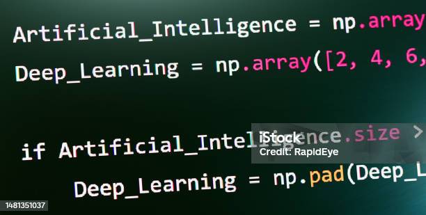 Closeup Photo Of Artificial Intelligence Programming Code Displayed On A Computer Monitor Stock Photo - Download Image Now
