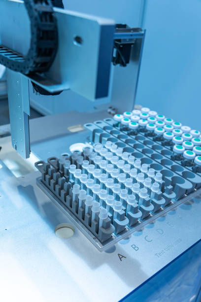istock Robot arm with test tube for biological experiments in laboratory 1481351418