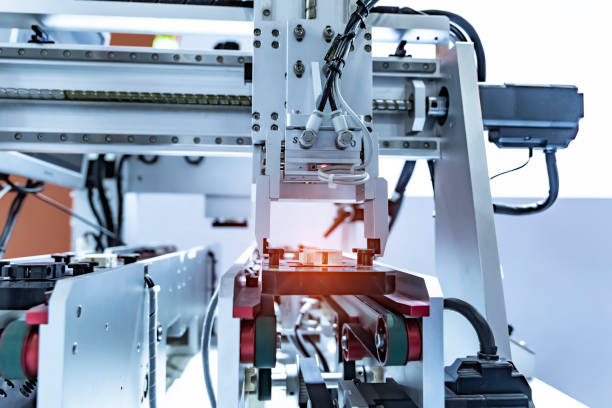 istock Automatic industrial robotic robot working, industry 4.0 and technology concept 1481354256