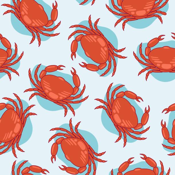 istock Seamless background with a pattern of hand drawn red cancer or crab animal. 1481355543