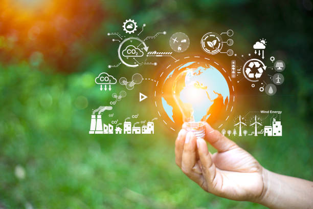 istock eco friendly energy. Innovation technology eco green concept. Icon bulb energy sources for renewable on green blur background.Concept with innovation inspiration. Idea innovative from the big data 1481356081