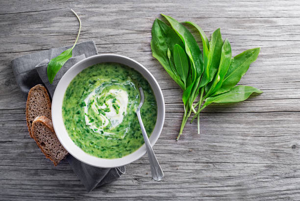 istock Spring Soup with ramson or wild garlic leaves 1481357280